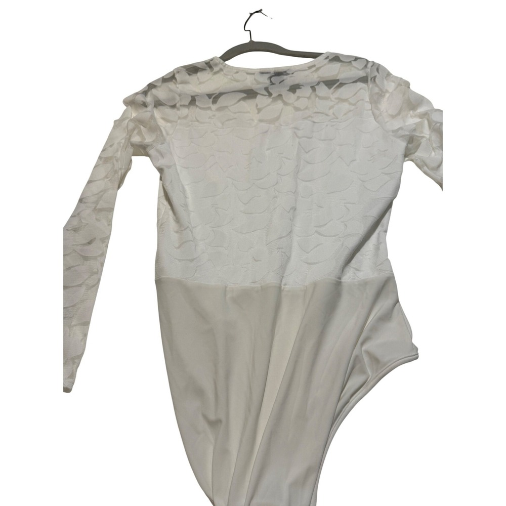 Fashion to Figure White Lace Long Sleeve Bodice Bodysuit Size 0 Crew Neck Mesh
